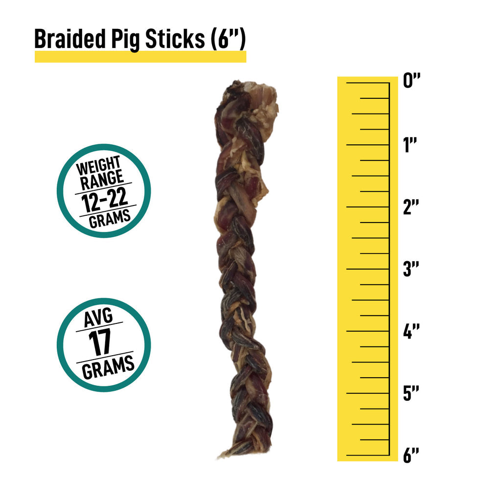 6" Braided Pig Pizzles - 6 and 12 Count