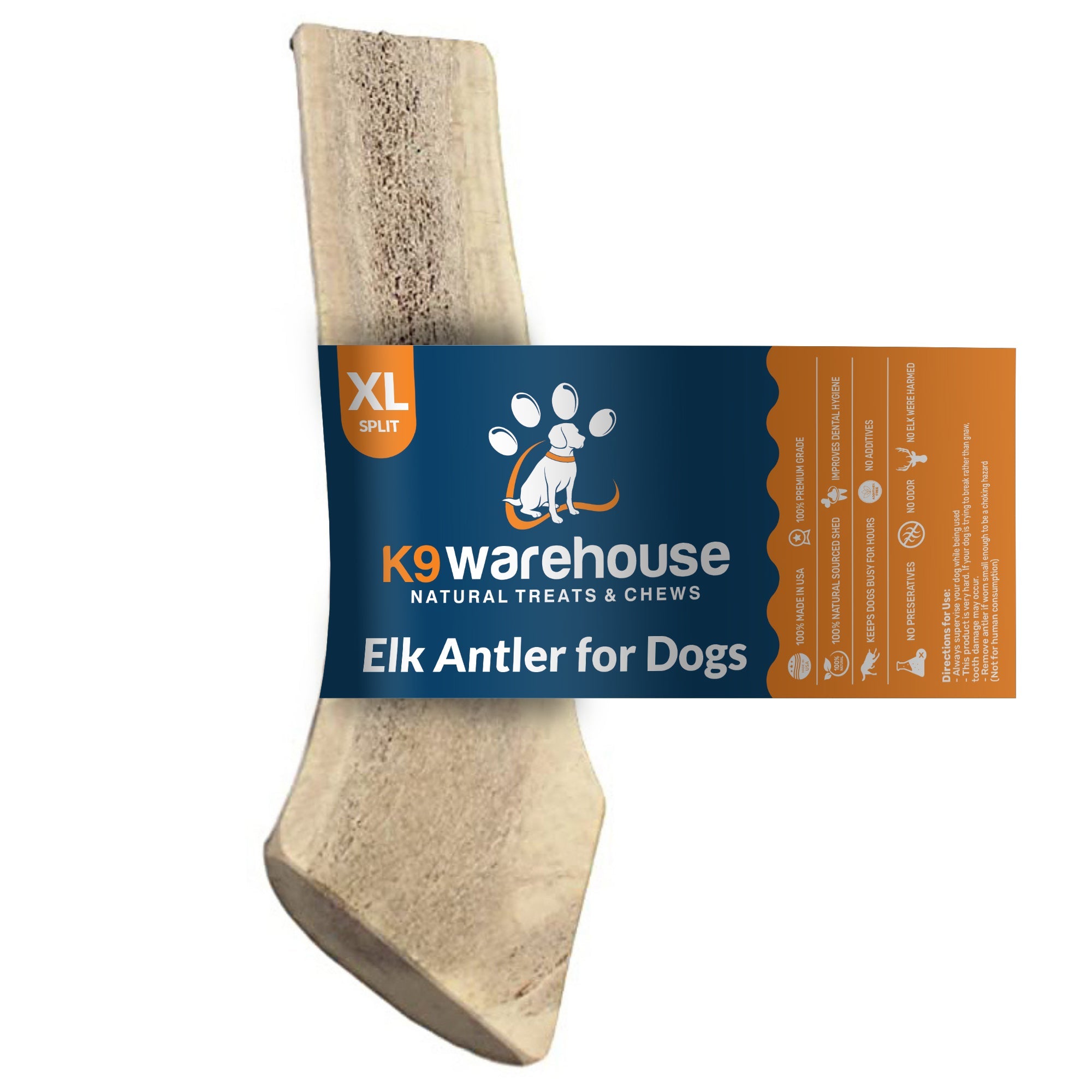 K9warehouse Elk Antlers For Dogs - Made in USA - Split and Whole - XL Split - K9warehouse.com