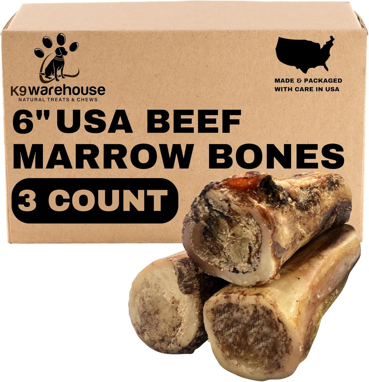 K9warehouse Beef Stuffed Marrow Dog Bones -3 pack - 6 inch