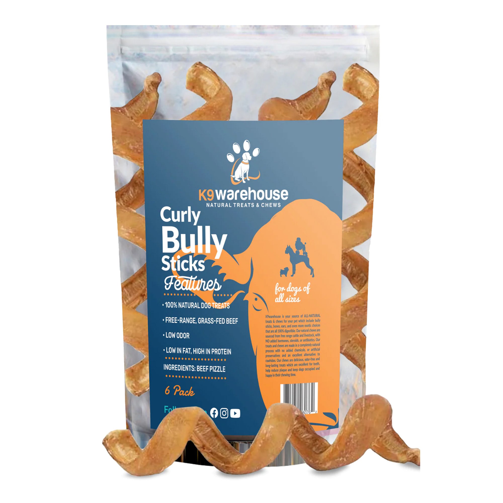 Bully Stick Springs Curly - 6 Pack - Bully Stick Springs Curly - 6 Pack - K9warehouse.com