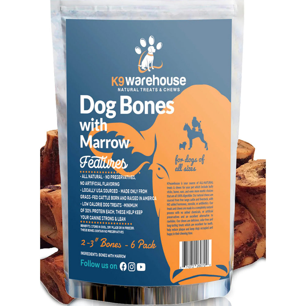 K9warehouse Beef Stuffed Marrow Dog Bones - 6 pack - 3 inch - K9warehouse.com
