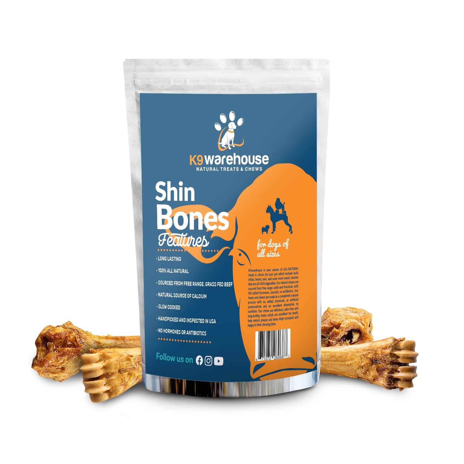 K9warehouse Shin Bone Dog Chews - 8 inch - K9warehouse.com
